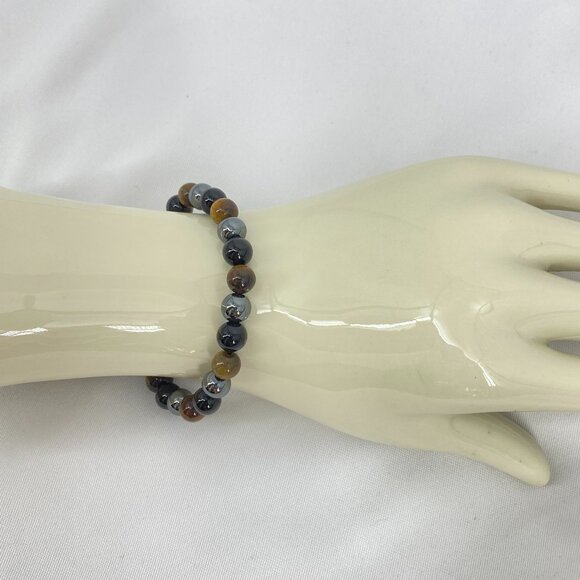 FAC Tiger's Eye Black Onyx & Hematite Gem Bracelet NWT - Picture 2 of 5